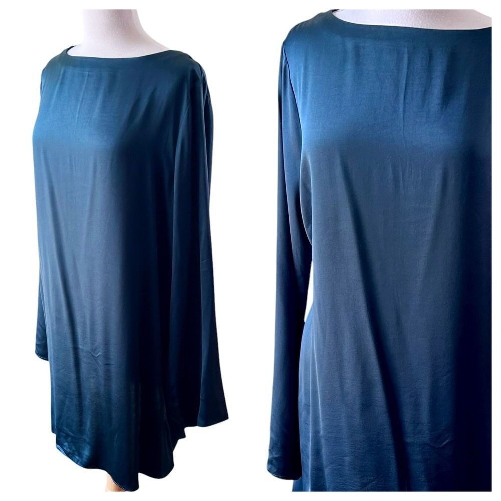 MADEWELL Dark Green Satin Long Bell Sleeve Mini Dress - XL - Picture 3 of 10